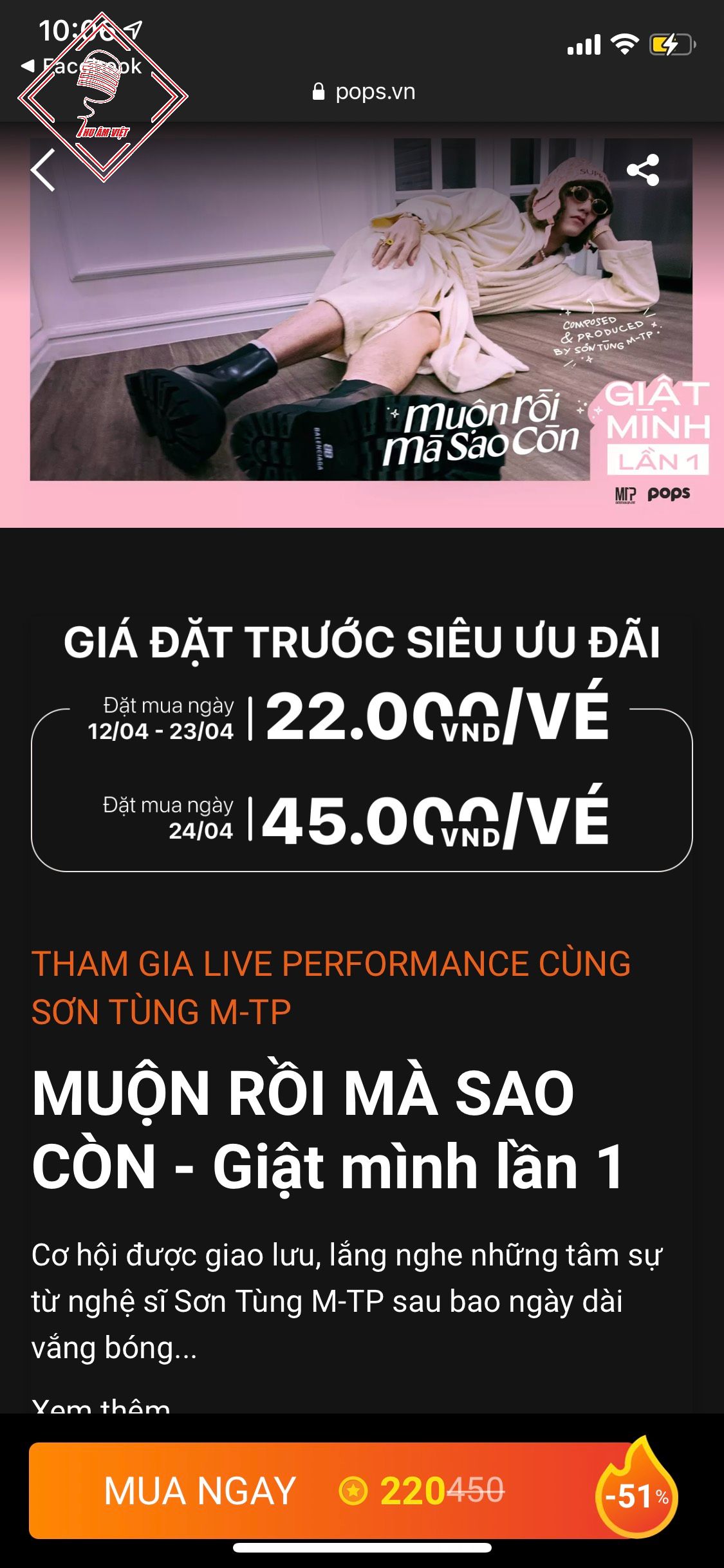 Giá vé để xem Live Performance của Sơn Tùng